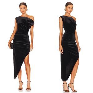 NWOT Norma Kamali Velvet Ruched Asymmetric Dress Black Size S $175